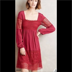 Anthropologie Floreat Wine Aveline Lace Crochet Dress Size 0